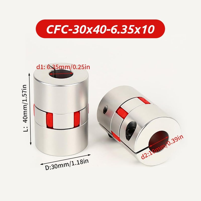 BORDSTRACT 6.35mm to 10mm Plum Flexible Shaft Coupling, Diameter 30mm Length 40mm Aluminium Motor Connector Flexible Spider Coupler for 3D Printer CNC Machine Servo Stepped Motor - Image 2